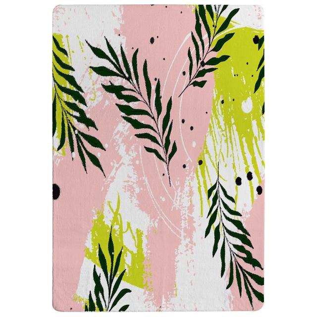 Pruitt Leaves on Brush Strokes Shaggy Pink/Green Rug East Urban Home Rug Size: Rectangle 160 x 230cm on Productcaster.