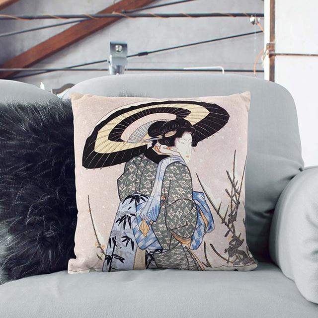 Girl in a Snow Storm by Utagawa Toyokuni Cushion with Filling East Urban Home Size: 55cm H x 55cm W x 20cm D, Backing Colour: Black on Productcaster.