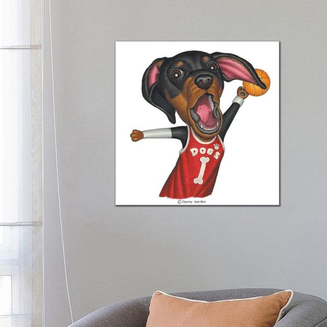 Dachshund Basketballer Happy Larry Format: Wrapped Canvas, Size: 66.04cm H x 66.04cm W x 1.9cm D on Productcaster.