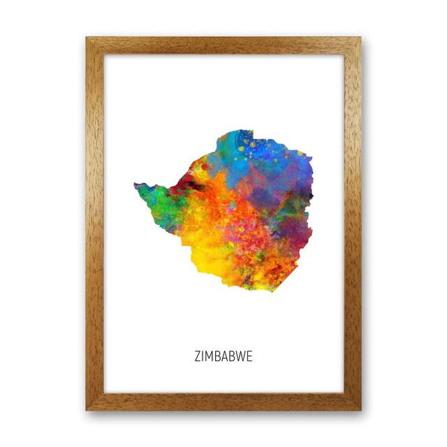 Zimbabwe Watercolour Map by Michael Tompsett - Graphic Art Print on Canvas Latitude Run Size: 34cm H x 25cm W x 3cm D, Format: Brown Framed on Productcaster.