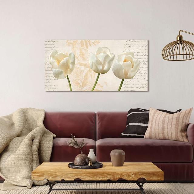 Floral Decorative Panel: Three Tulips by Elena Dolci - Wrapped Canvas Print Selected Artworks srl Size: 60cm H x 120cm W x 4cm D on Productcaster.