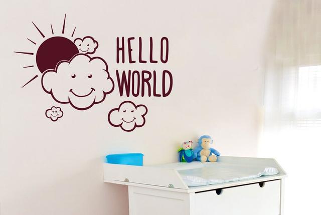 Hello World Wall Sticker 17 Stories Size: Medium, Colour: Burgundy on Productcaster.