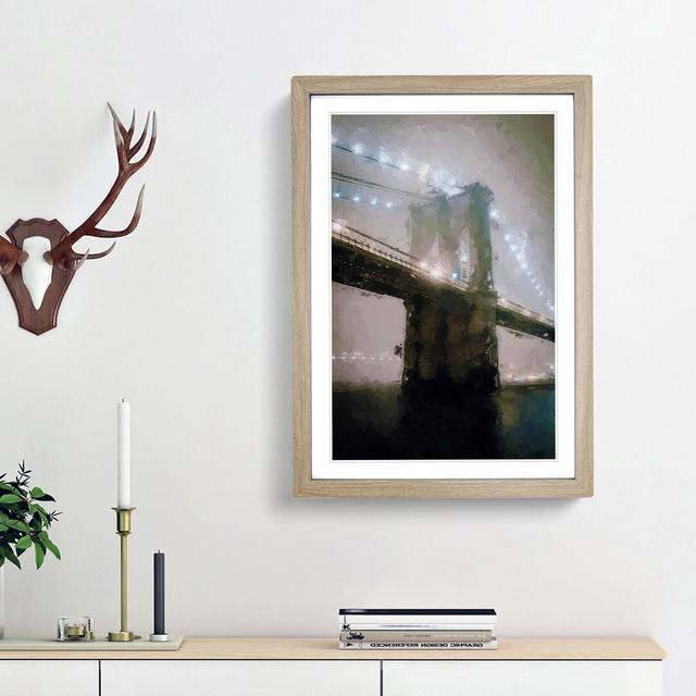 Lights of Brooklyn Bridge in Abstract - Picture Frame Graphic Art Print East Urban Home Frame Option: Oak Framed, Size: 36cm H x 27cm W x 2cm D on Productcaster.