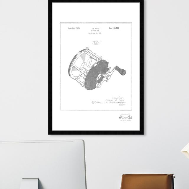 'Fishing Reel 1937' Framed Graphic Art in Silver East Urban Home Size: 81 cm H x 66 cm W on Productcaster.