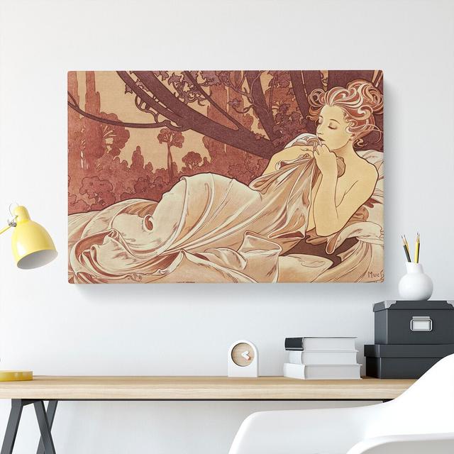 Dusk by Alphonse Mucha - Wrapped Canvas Painting East Urban Home Size: 50cm H x 76cm W x 3cm D on Productcaster.