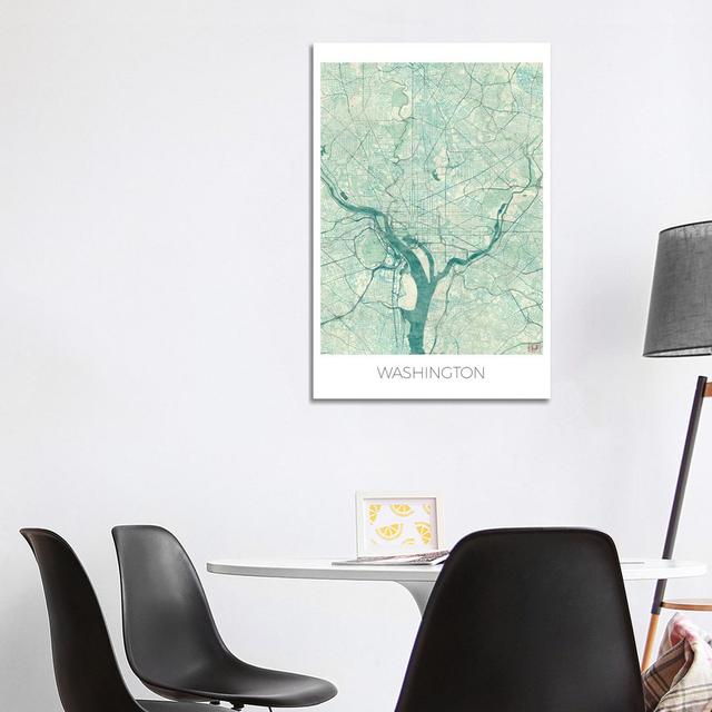 Washington, D.C. Vintage Blue Watercolour Urban Blueprint Map - Wrapped Canvas Print Borough Wharf Size: 101.6cm H x 66.04cm W x 3.81cm D on Productcaster.