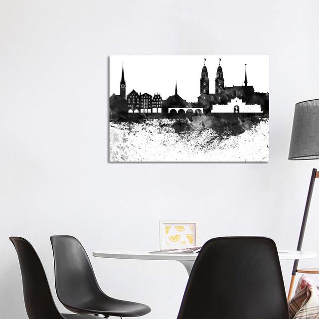 Zurich Skyline Black & White Drops by WallDecorAddict - Wrapped Canvas Painting Latitude Run Size: 66.04cm H x 101.6cm W x 3.81cm D on Productcaster.