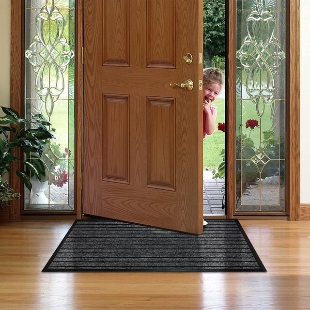 Kirin Non-Slip Indoor Outdoor Door Mat 17 Stories Colour: Grey, Mat Size: Rectangular 80 x 150cm on Productcaster.