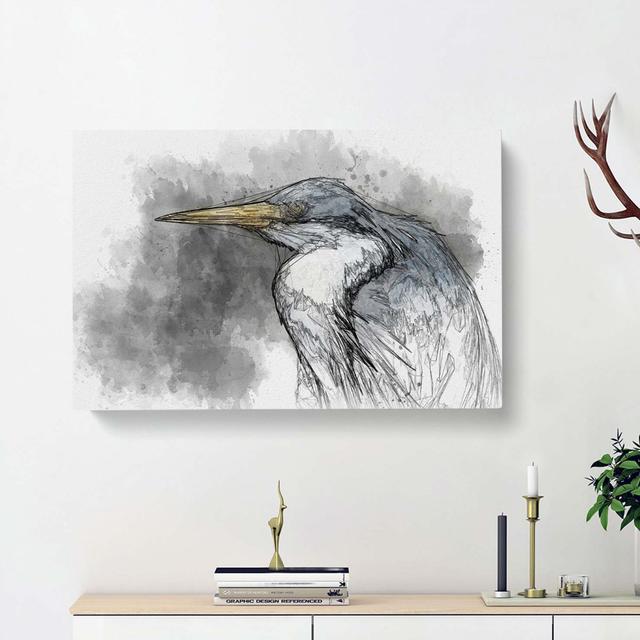 Pied Heron in Abstract - Wrapped Canvas Drawing Print East Urban Home Size: 60cm H x 91cm W x 3cm D on Productcaster.