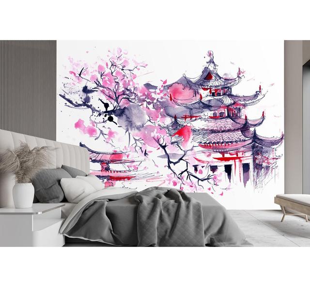 Edna Satin Paste the Wall Mural Ophelia & Co. Size: 254cm H x 368cm W, Colour: Pink/Blue on Productcaster.