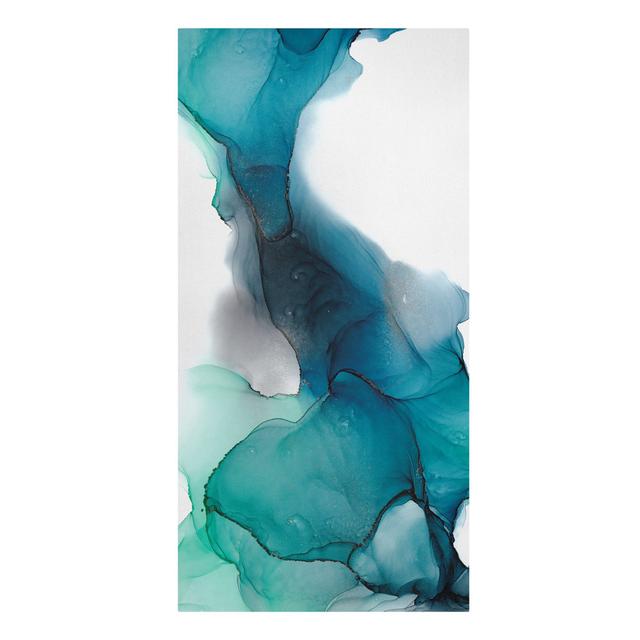 Ocean Drops of Turquoise with Gold by Sara Braun - Wrapped Canvas Painting Ivy Bronx Size: 100cm H x 50cm W on Productcaster.