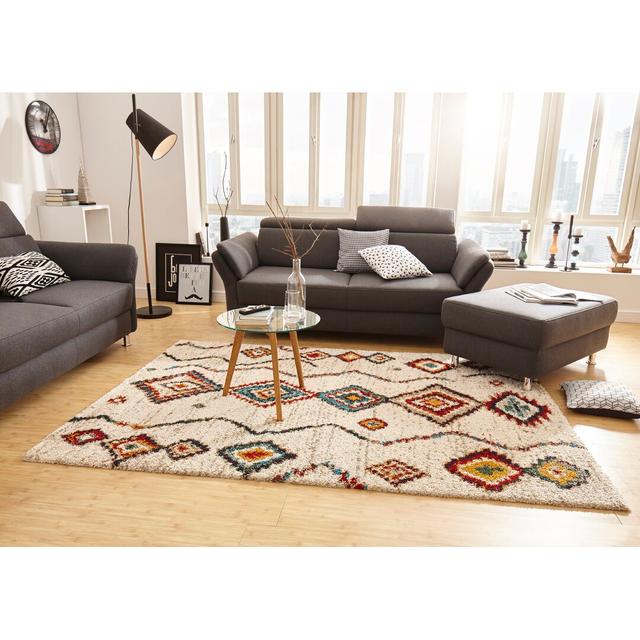 Geometric Hochflor Teppich - Shaggy Flokati Boho Design für Wohnzimmer, Schlafzimmer - Creme Bunt Mint Rugs Teppichgröße: Rechteckig 240 x 340cm on Productcaster.