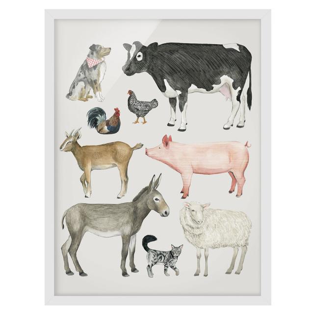 Farm Animal Family I - Picture Frame Painting August Grove Size: 40cm H x 30cm W x 2cm D, Frame Option: White Framed on Productcaster.