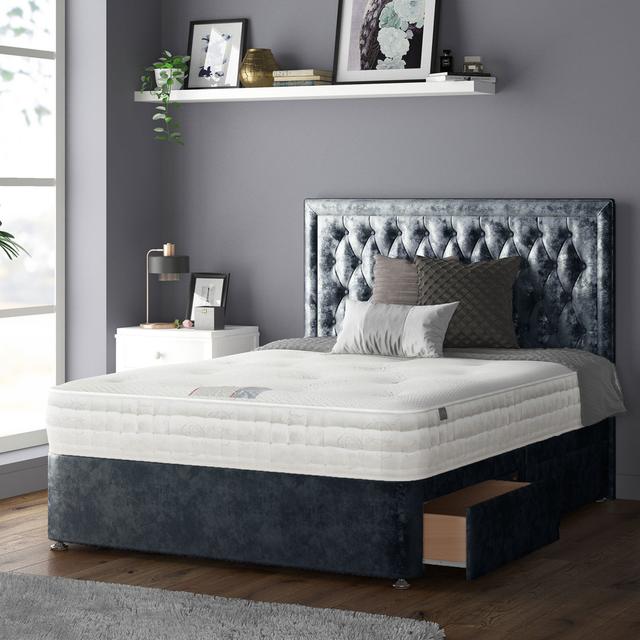 Gallego Divan Bed Base Mercer41 Colour: Denim, Storage Type: 4 Drawers, Size: Small Double on Productcaster.