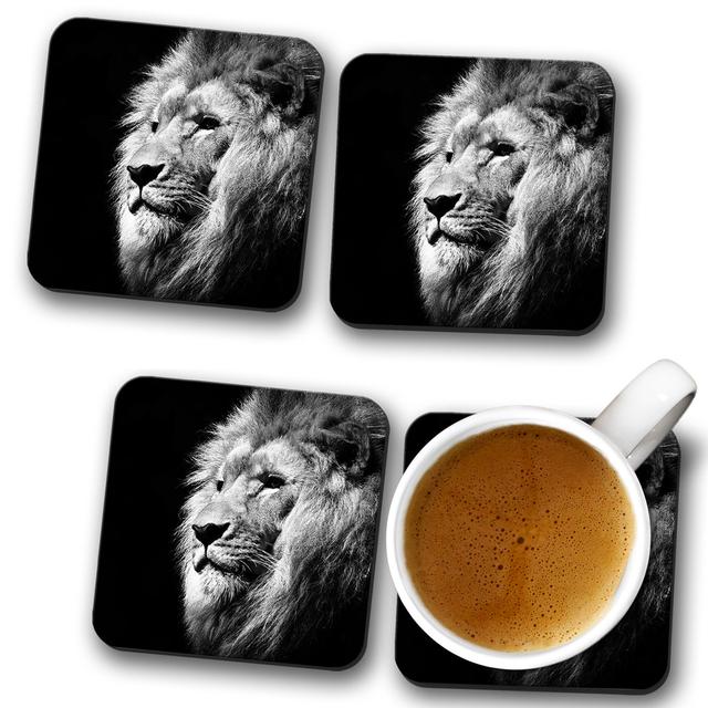 Lion Wood Piece Coaster (Set of 4) Big Box Art on Productcaster.