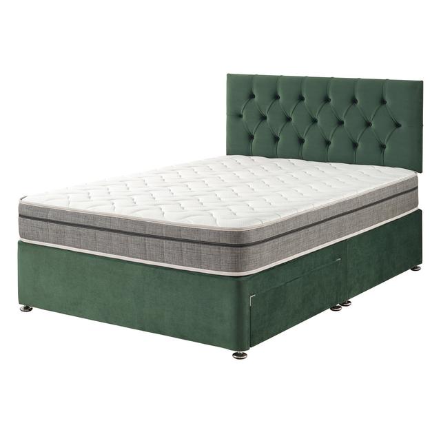 Opie Pocket Memory Divan Bed Set Rosdorf Park Storage Type: 4 Drawers, Colour: Pine Green, Size: Small Double (4') on Productcaster.