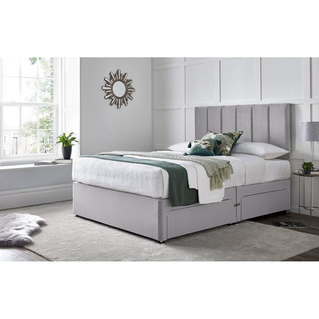 Stockbridge Divan Bed with 24" Headboard on Struts Wayfair Sleep Storage Type: 2 Side Drawers, Colour: Charcoal, Size: Small Double (4') on Productcaster.