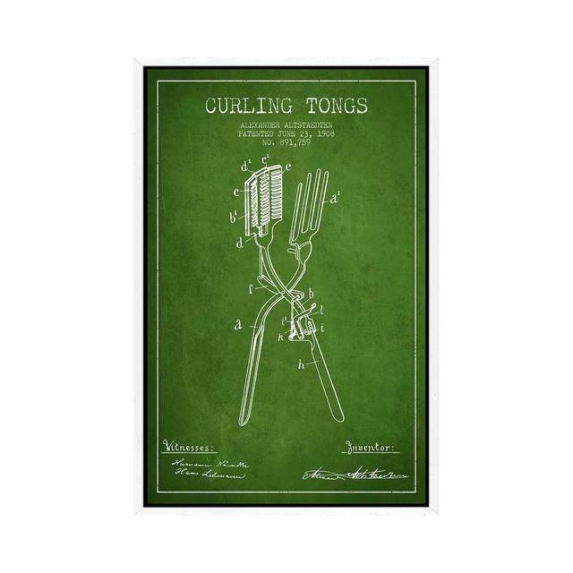 Curling Tongs Green Patent Blueprint by Aged Pixel - Gallery-Wrapped Canvas Giclée on Canvas Trent Austin Design Format: White Framed, Size: 152.4cm H on Productcaster.