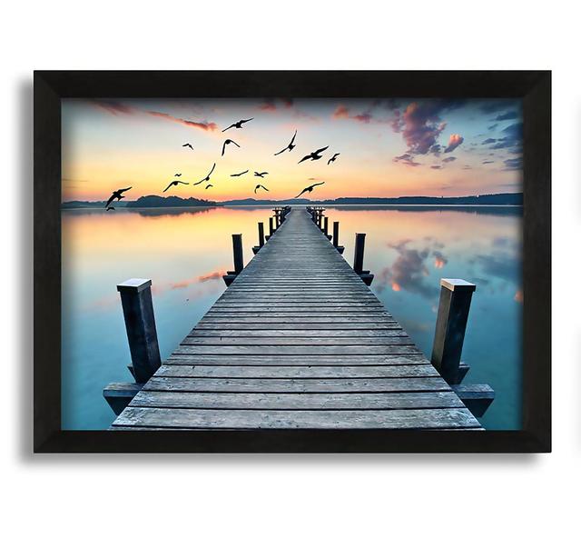 Bridge into the Lake and Seagulls - Picture Frame Photograph on Canvas Highland Dunes Size: 42cm H x 60cm W x 10cm D on Productcaster.