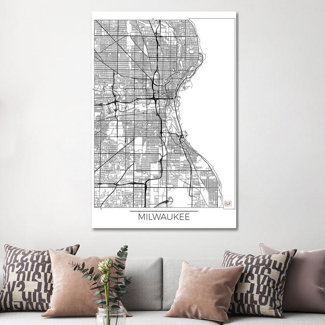 Milwaukee Minimal Urban Blueprint Map by Hubert Roguski - Wrapped Canvas Graphic Art Borough Wharf Size: 152.4cm H x 101.6cm W x 3.81cm D on Productcaster.