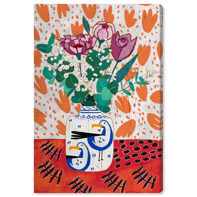 Floral and Botanical Colorful Flower Bouquet in Bird Vase by Oliver Gal - Wrapped Canvas Painting Oliver Gal Format: Wrapped Canvas, Size: 91.44cm H x on Productcaster.