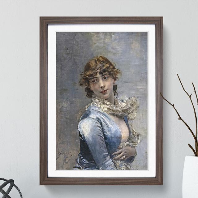 Elegant Lady in Blue by Giovanni Boldini - Picture Frame Painting East Urban Home Frame Option: Walnut, Size: 48cm H x 36cm W x 2cm D on Productcaster.