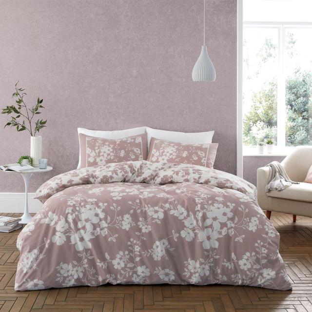 PRINTED DUVET SET ELIZA FLORAL KING GREY Marlow Home Co. Colour: Pink, Size: Double on Productcaster.