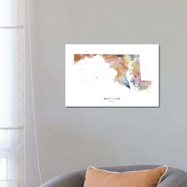 Maryland Watercolour State Map - Wrapped Canvas Print Metro Lane Size: 45.72cm H x 66.04cm W on Productcaster.