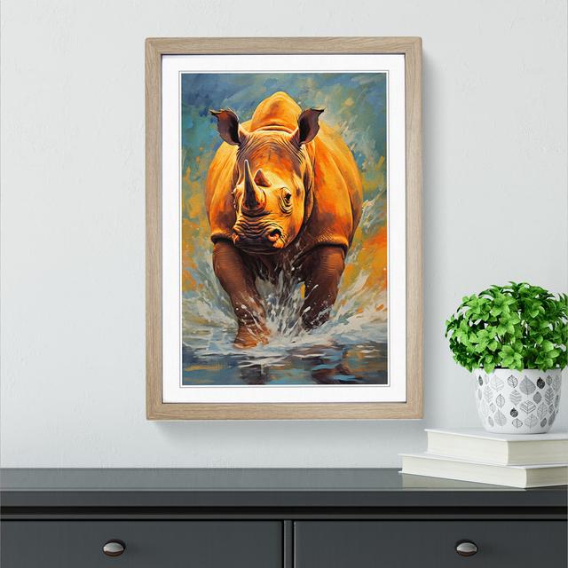 Rhino Expressionism Big Box Art Size: 64cm H x 46cm W x 2cm D, Frame Colour: Oak on Productcaster.