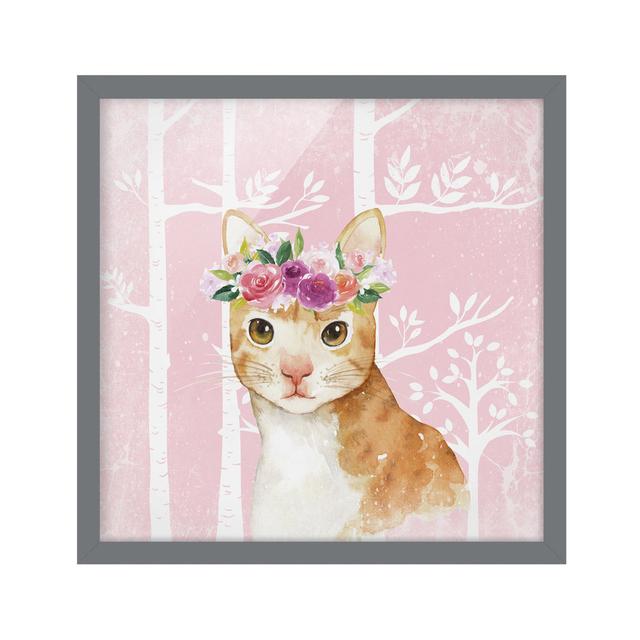 Cat Pink - Picture Frame Graphic Art Zoomie Kids Frame Option: Grey, Size: 50cm H x 50cm W x 2cm D on Productcaster.