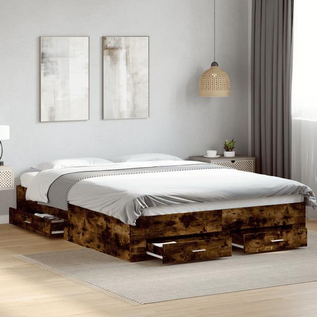 Vidaxl Bed Frame With Drawers Engineered Wood 17 Stories Colour: Smoked Oak, Size: European Double (140 x 200cm) on Productcaster.