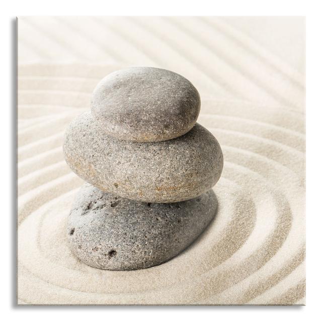 Stones in Sand with Pattern - Unframed Photograph on Glass Brayden Studio Size: 70cm H x 70cm W x 0.4cm D on Productcaster.