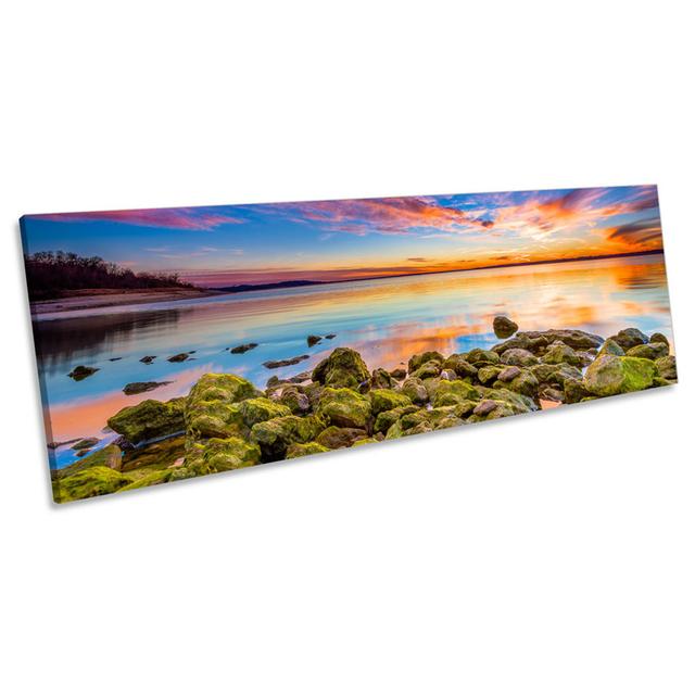 Sunset Seascape Scene Beach CANVAS WALL ART Panorama Framed Print House of Hampton Size: 45.72cm H x 137.16cm W x 2cm D on Productcaster.