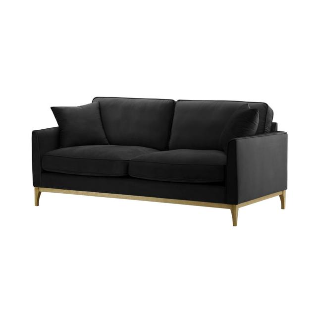 Zweiersofa Jaaron 17 Stories Größe: 91 cm H x 141 cm B x 95 cm T, Farbe der Polsterung: schwarz, Beinfarbe: Braun on Productcaster.