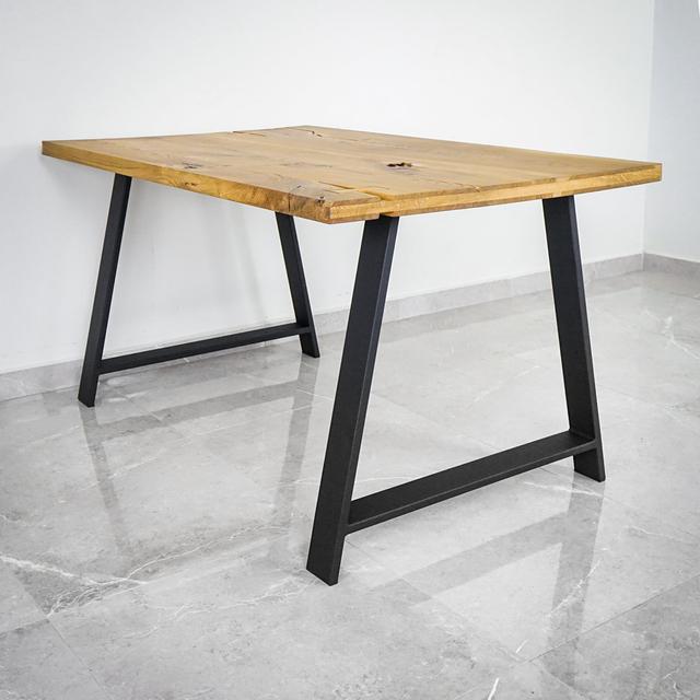 Berrycone Unfinished Solid Wood Top Metal Base Dining Table Union Rustic Table Top Colour: Brown Wood, Size: 80cm W x 140cm L on Productcaster.