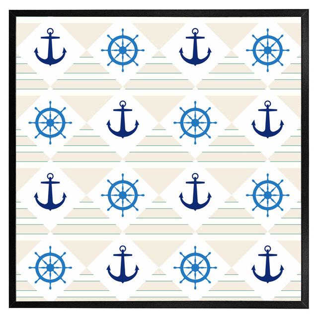 Behare Nautical Elements On Striped - Single Picture Frame Art Prints Latitude Vive Frame Colour: Black Framed, Size: 76cm H x 76cm W x 4cm D on Productcaster.