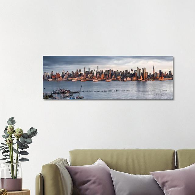 Panoramic View Of The Manhattan Skyline Seen From New Jersey by Jan Becke - Wrapped Canvas Panoramic Print Brayden Studio Size: 40.64cm H x 121.92cm W on Productcaster.