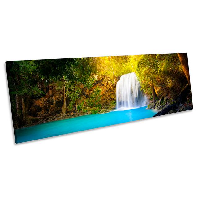 Yellow Forest Waterfall Landscape - Wrapped Canvas Panoramic Art Prints Alpen Home Size: 30.48cm H x 91.44cm W on Productcaster.