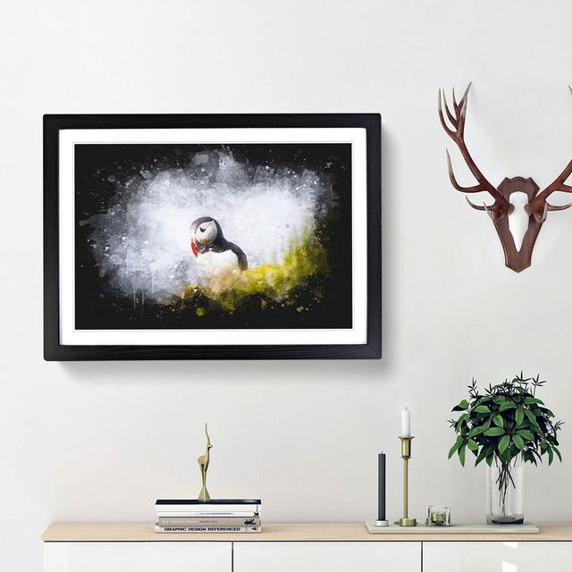 Lone Atlantic Puffin Paint Splash - Picture Frame Graphic Art East Urban Home Size: 60cm H x 91cm W x 2cm D, Frame Option: Black Framed on Productcaster.