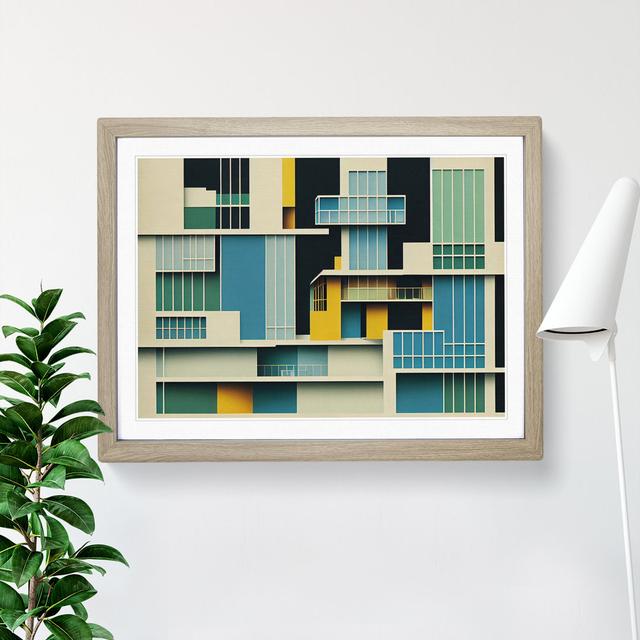 Modern Bauhaus Architecture Abstract - Picture Frame Graphic Art 17 Stories Size: 46cm H x 64cm W, Frame Colour: Oak on Productcaster.