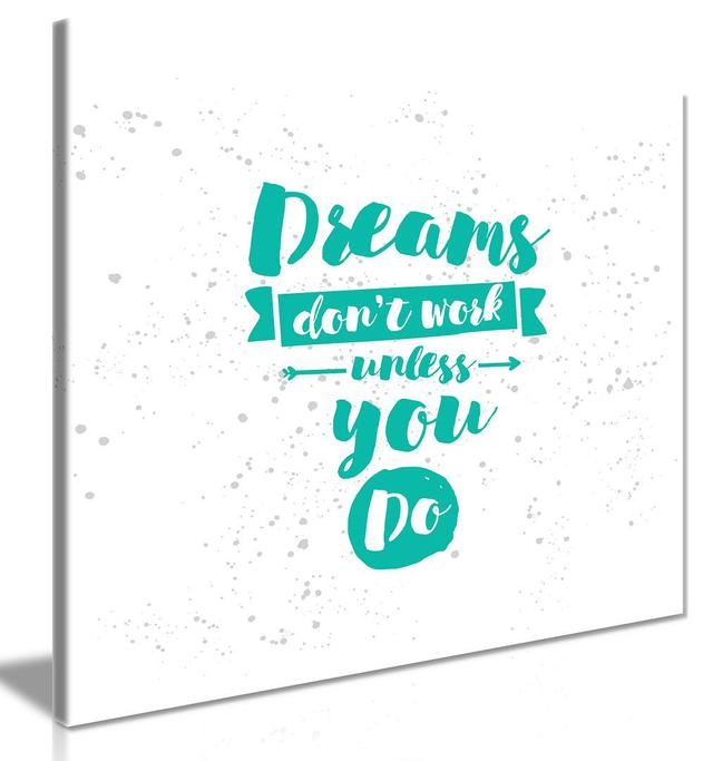 Motivational Prints Dreams Work Mint Green White Canvas Wall Art Picture Print Panther Print Size: 51cm H x 51cm W on Productcaster.