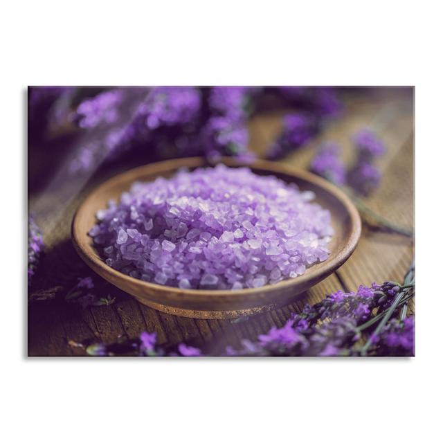 Bath Salts on a Wooden Background - Unframed Photograph on Glass Ebern Designs Size: 60cm H x 80cm W x 0.4cm D on Productcaster.