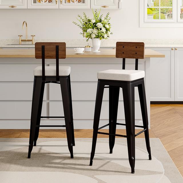 Upholstered 106.5cm Counter Stool with Metal Frame (Set of 2) Borough Wharf Upholstery: Beige on Productcaster.