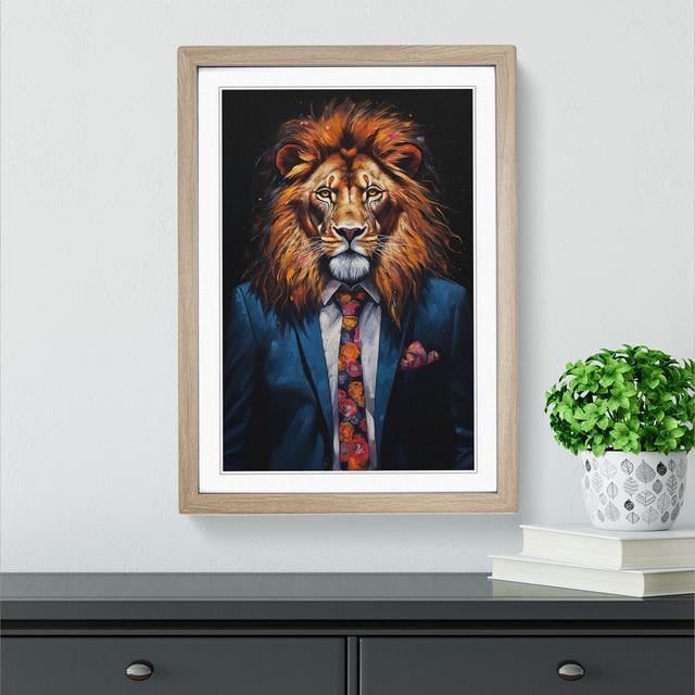 Lion in a Suit Painting No.4 Happy Larry Format: Oak, Size: 34cm H x 25cm W x 2cm D on Productcaster.