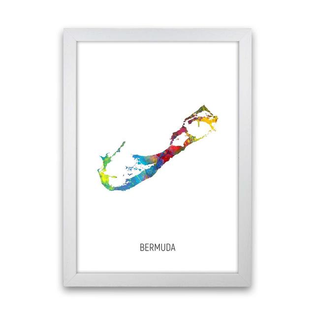 Bermuda Watercolour Map by Michael Tompsett - Graphic Art Latitude Run Format: White Framed, Size: 46cm H x 34cm W x 3cm D on Productcaster.