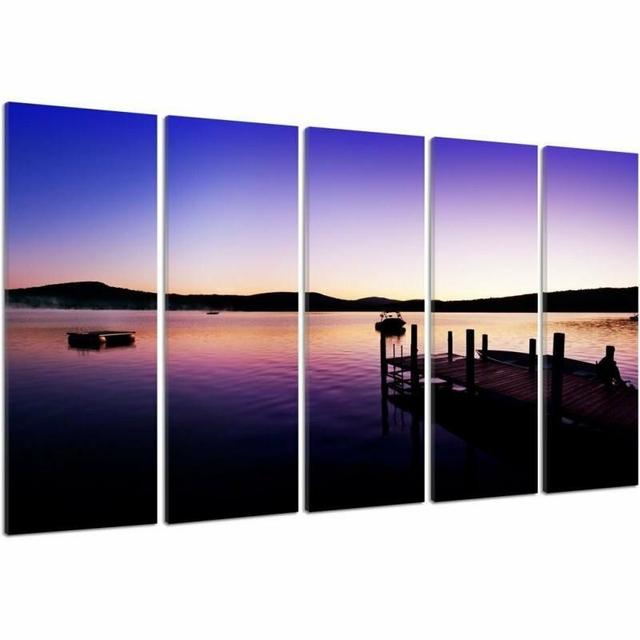 'Marina and Lake on a Summer Morning' - 5 Piece Wrapped Canvas Photograph Print Set Brayden Studio Size: 120cm H x 250cm W on Productcaster.