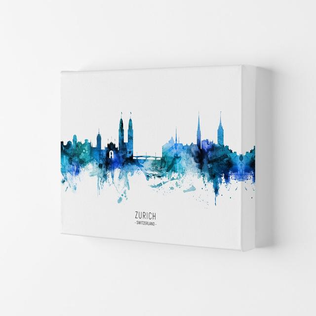 Zurich Switzerland Skyline Blue City Name by Michael Tompsett - Graphic Art Ebern Designs Format: Wrapped Canvas, Size: 59.4cm H x 84cm W x 4cm D on Productcaster.