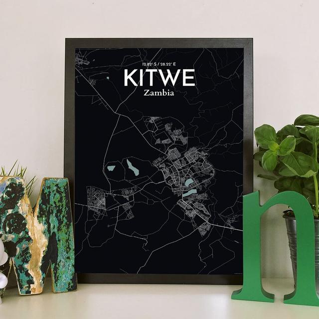 Kitwe City Map - Unframed Graphic Art Print on Paper East Urban Home Size: 70cm H x 50cm W x 0.13cm D, Colour: Black/Grey on Productcaster.