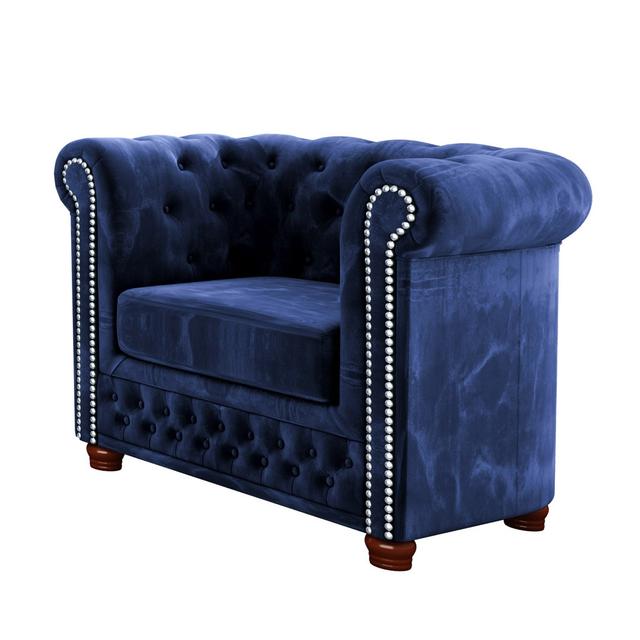 Chesterfield Anzla Sessel aus Samt-Stoff mit Holzfüßen Rosdorf Park Polsterfarbe: Marineblau on Productcaster.