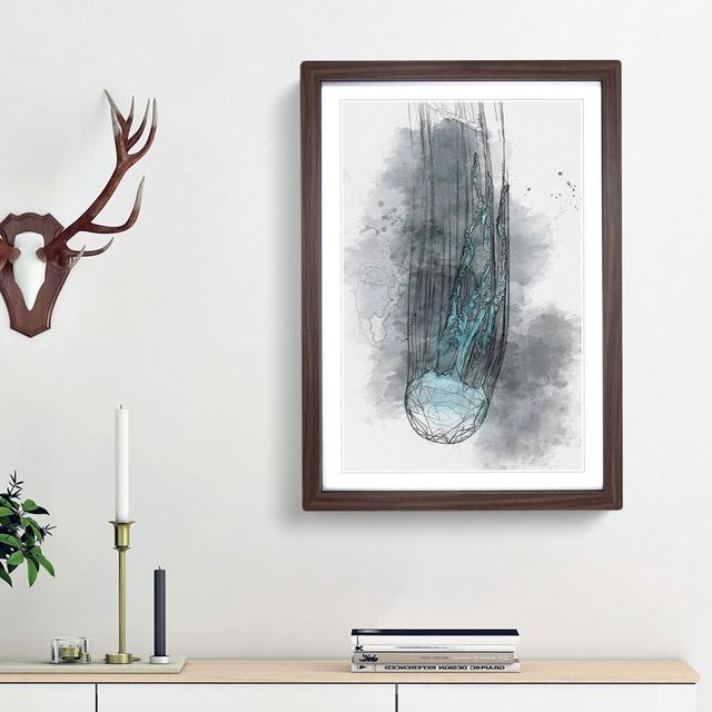 Neon Blue Jellyfish Abstract Art - Picture Frame Graphic Art Print East Urban Home Size: 65cm H x 48cm W x 2cm D, Frame Option: Walnut Framed on Productcaster.